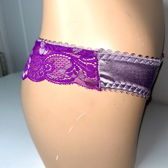 IZA Silky Satin & Lace Stretchy Lavender Purple Cheekini‎ Brazilian Almost Thong - Picture 9 of 17